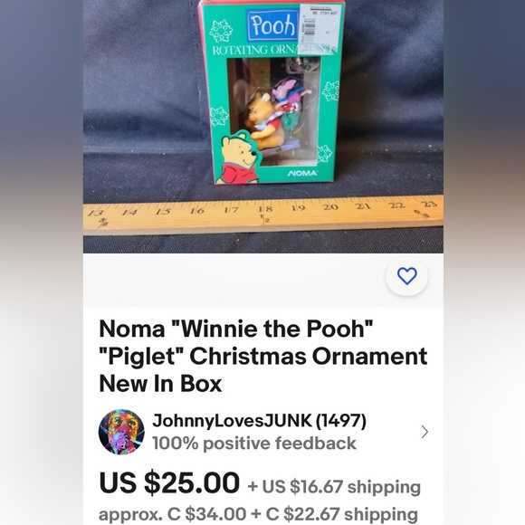 Vtg 1989 Alderbrook/Noma Pooh/Piglet downhill sled rotation ornament - Picture 8 of 9